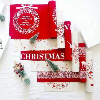 Nappe en lin de Noël Drapeau de Noël Décoration de fête à la maison Tapisserie d'élan Chemins de table rouges Housse