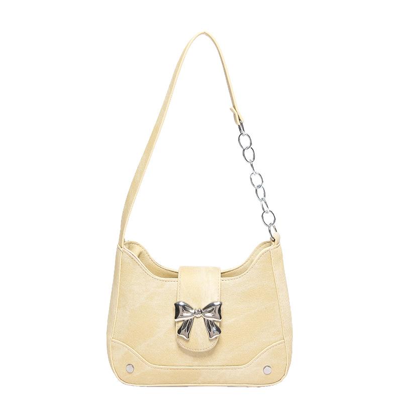 

2024 весна и лето новая маленькая сумка с бантом женская простая ins трендовая персонализированная повседневная сумка-мессенджер через плечо с цепочкой бежевый