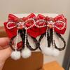 Princess New Year Bow Hairpins Red Girls Hanfu Headwear Sweet Children's New Year Hairpin  Kids