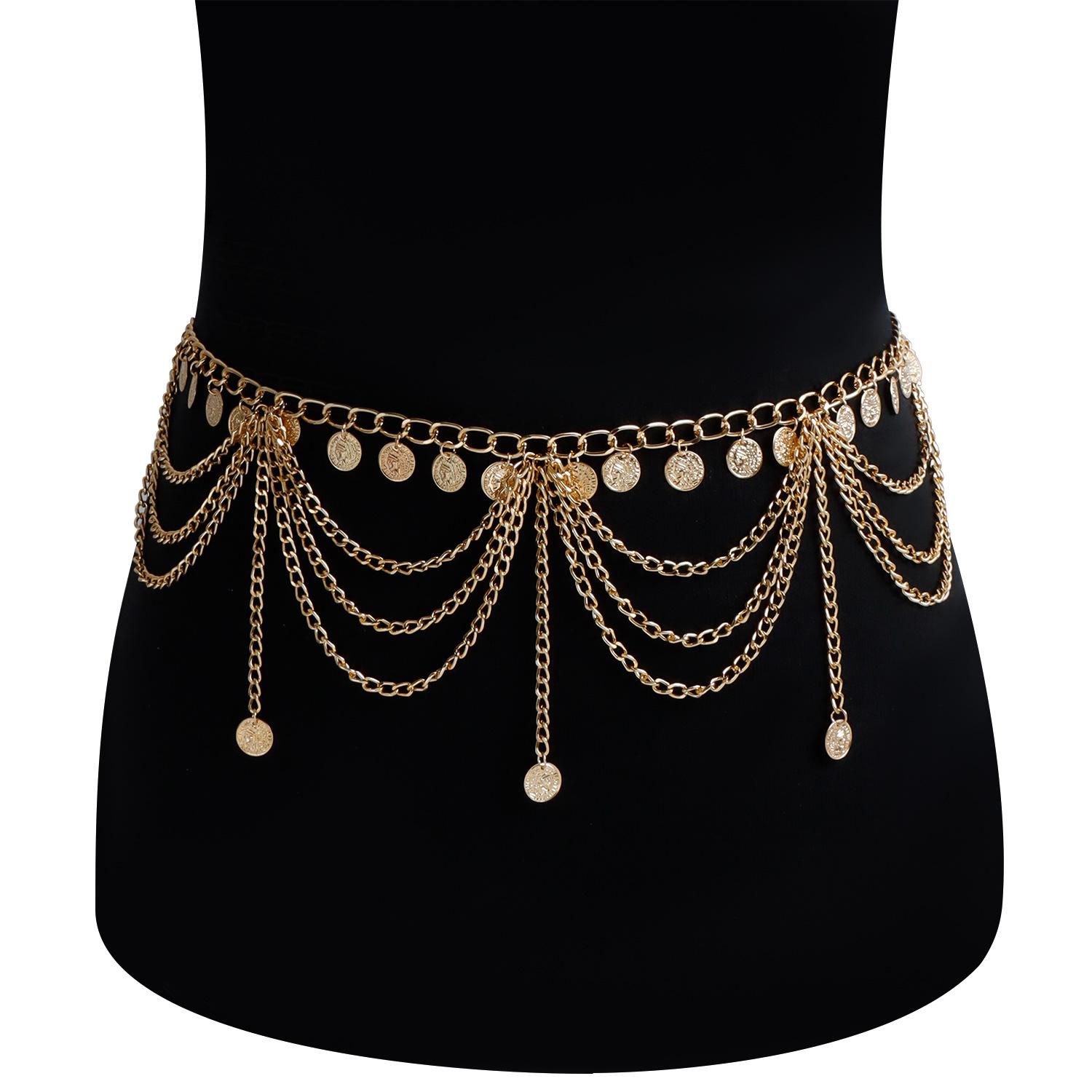 

European and American jewelry retro ethnic style mysterious totem waist chain light luxury fashion summer leisure body chain accessories золотой