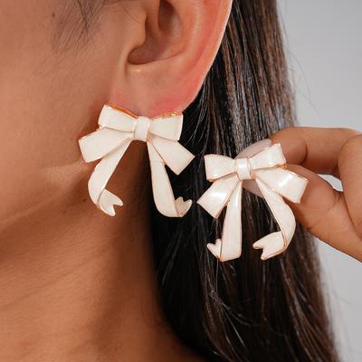 Wind Drop Oil Bow Silver Needle Stud Earrings Bohemian Earrings