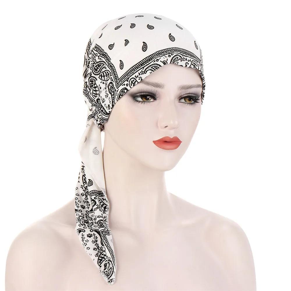 New Muslim Inner Hijab Turban Women Pre-Tied Cap Long Tail Headscarf Wrap Beanies Bonnet Head Scarf Stretch Headwear Ninja Hat