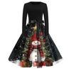 Juletrykk Flare Kjole For Dame Langermet Kjole Hule Fest Casual Kjoler