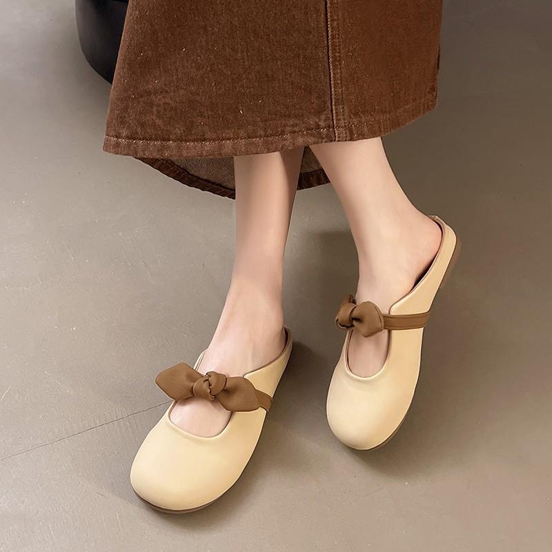 Fashion Shoes Slippers Women Summer Butterfly-Knot Low Luxury Slides Cover Toe Soft Designer Hoof Heels Butterfly-knot Rubber Rome Retro
