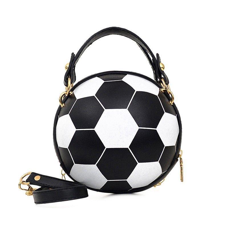 Round Soccer Ball Pattern Crossbody Bag with Top Handle and Detachable Chain Strap Lightweight Shoulder Purse for Casual Use