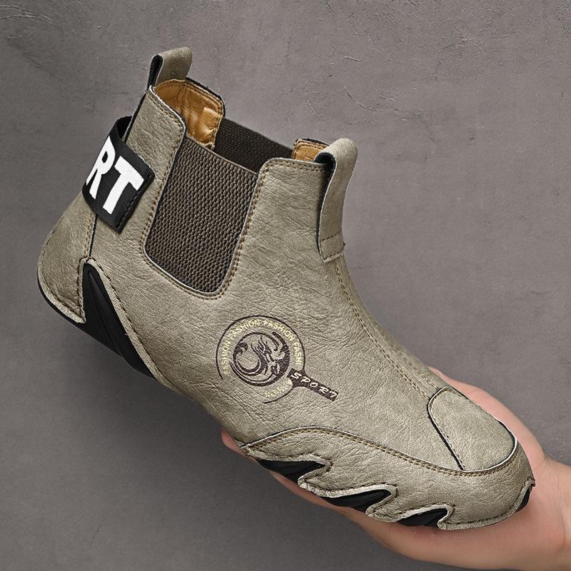 Men s Genuine Leather Chelsea Slip-On Boots - Breathable Retro High-Top Casual Shoes 40