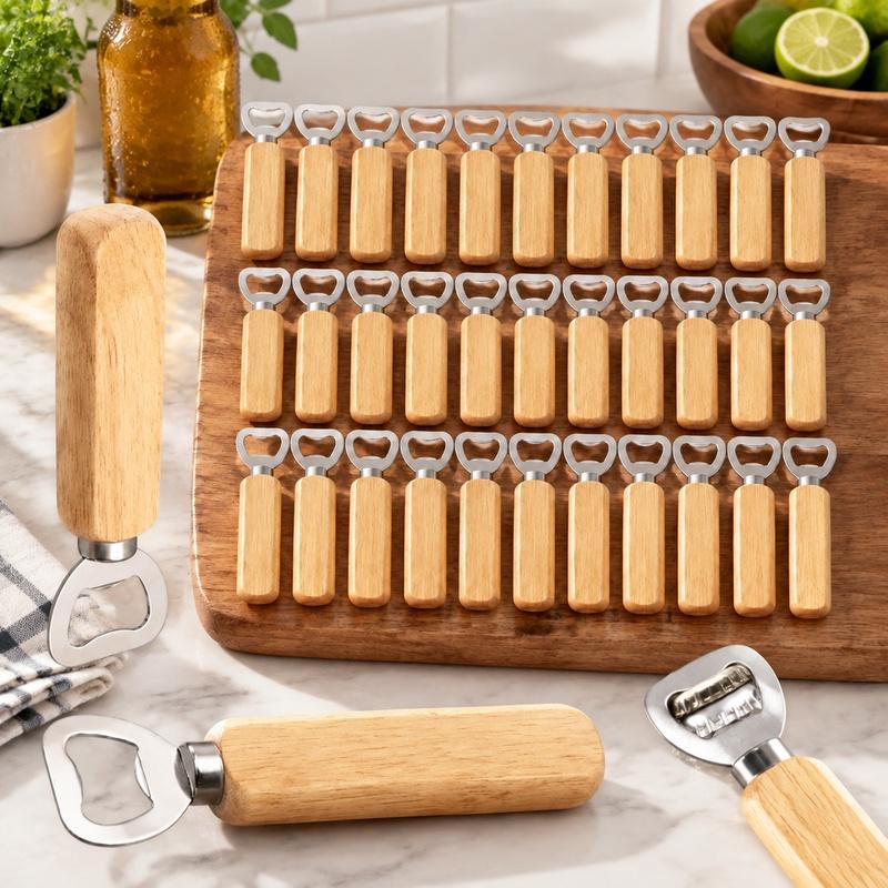 Durable Wooden Bottle Opener for Beer, Wine, Soda Caps - Portable Handheld Kitchen & Bar Accessory, Pack of 1-20