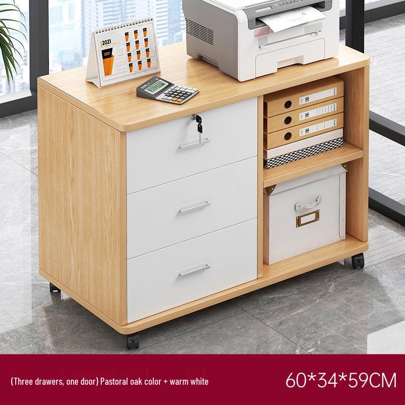 Wooden Office Filing Cabinet with Lock and Under-Desk Storage