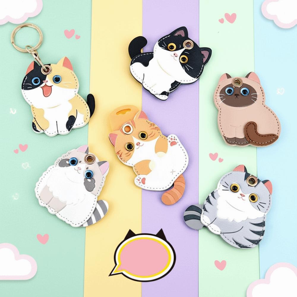 Handmade Pu Leather Cat Pendant Hanger Key Protective Case Trendy Bag Charm Car Accessory