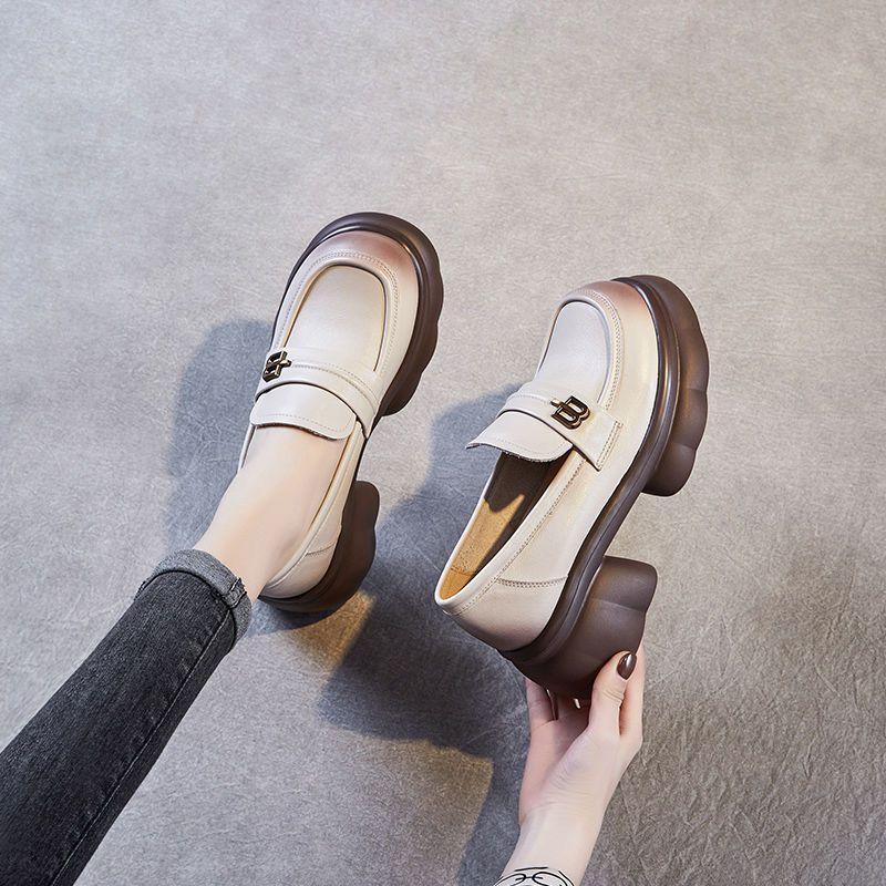 2025 Spring New Soft Leather Platform Loafers Women's Heightening Women's Shoes Soft Leather Versatile Muffin Platform Women's Leather Shoes Women