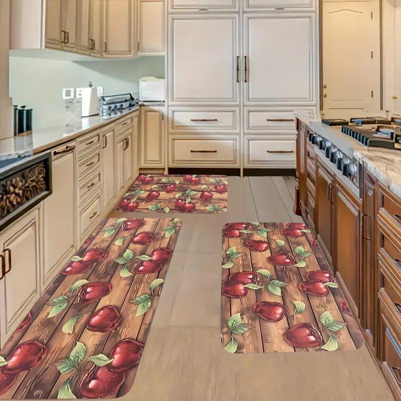 Apple Pattern Kitchen Rug Fruit Design Soft Non-Slip Washable Bedroom Living Room Dining Room Entrance Home Decor Floor Mat 1PC