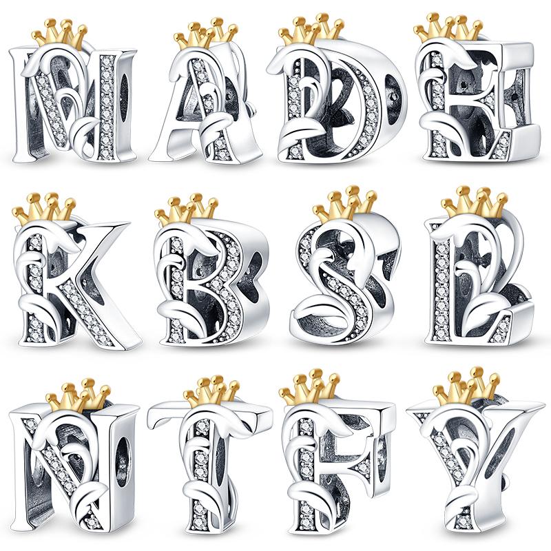 Copper Original Crown 26 Letters Charm Beads Fits Bracelets Bangle Necklace For Women Luxury Diy Jewelry Fine Gifts