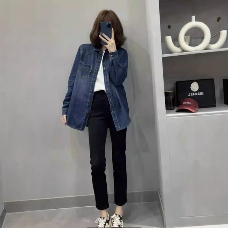 Women's Autumn Loose Denim Shirt Jacket - Casual Layered Cardigan Style