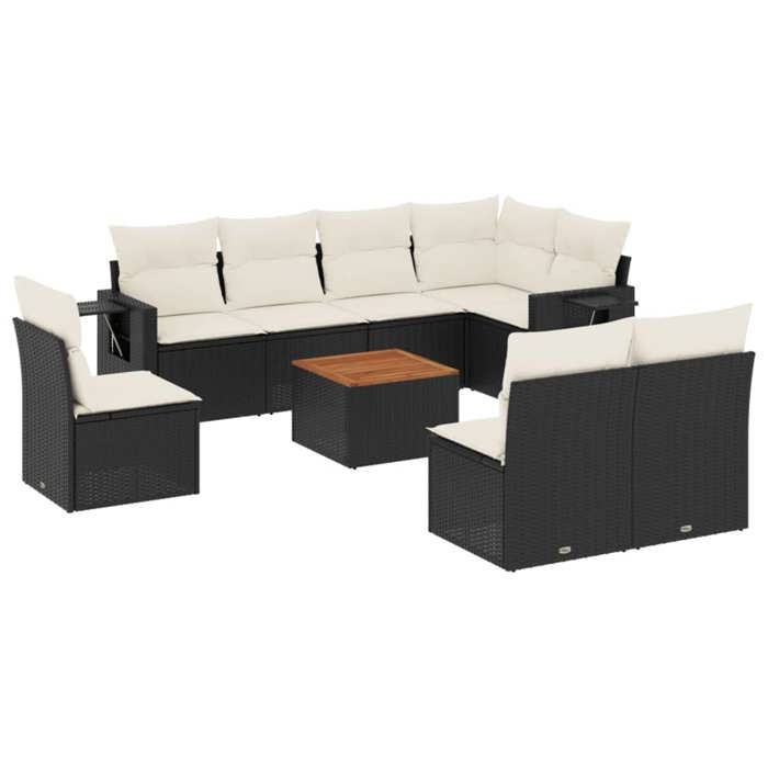 VidaXL Salon de Jardin avec Coussins 9 pcs, Canapés de Terrasse, Ensemble de Meubles de Patio, Mobilier d'Extérieur, Noir 3256931