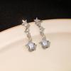 Silver Needle Diamond-Inlaid Hollow Star Geometric Earrings