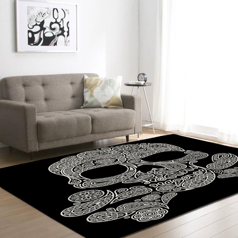 Black Large Carpet Personalized Gothic Skull Head Floor Mat Men's Bedroom Decoration Rug Home Decoration