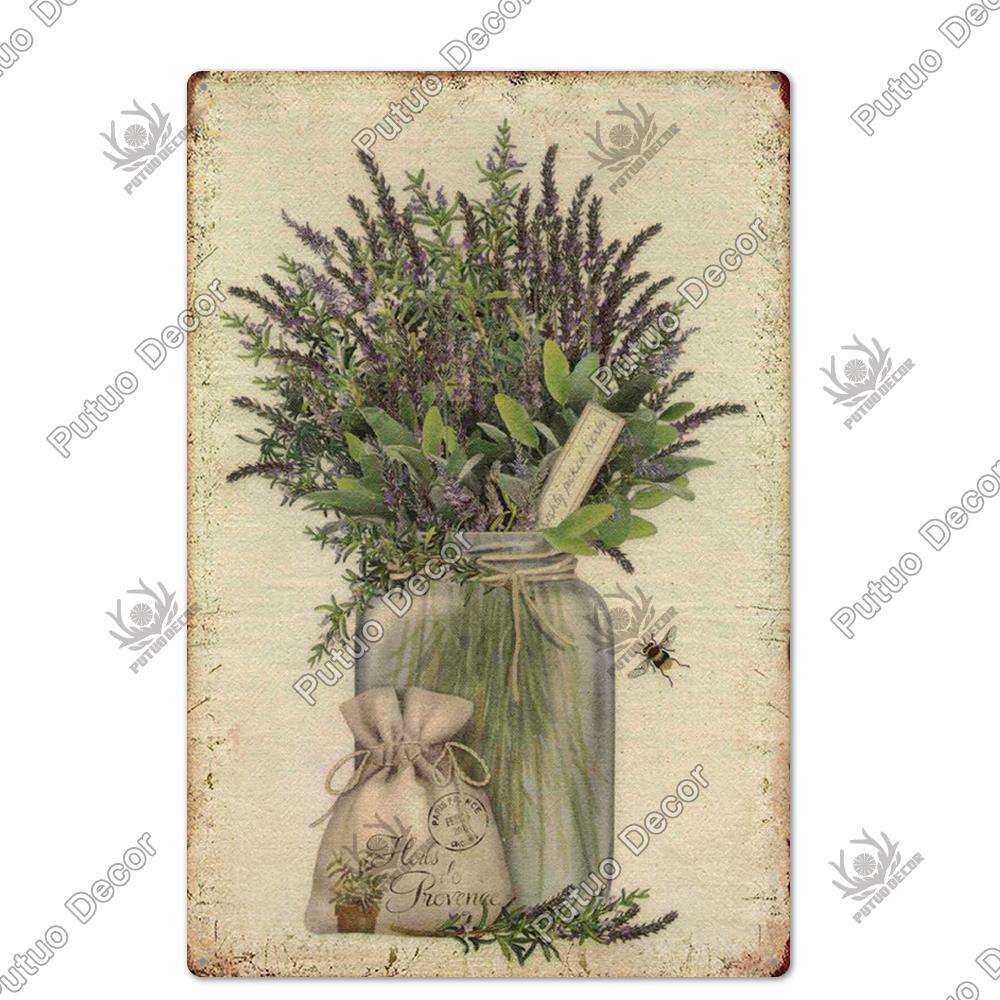 Putuo Decor Flower Vintage Poster Plaque Metal Tin Sign Wall Decorative for Barn Room Kitchen Garage Iron Painting