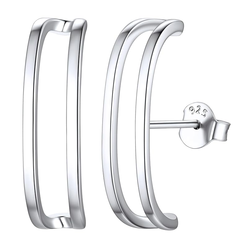 

[ChicSilver] earrings ladies Popularity silver 925 C type ear cuff style earrings 2 consecutive simple for both ears cute accessories