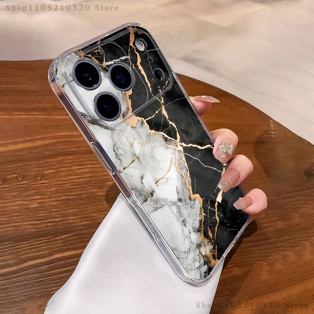 Black Gold Marble Art Phone Case iPhone17 16 15 14 13 12 11 Pro Max Plus Mini Clear Full Back Cover Silicone Soft Shell