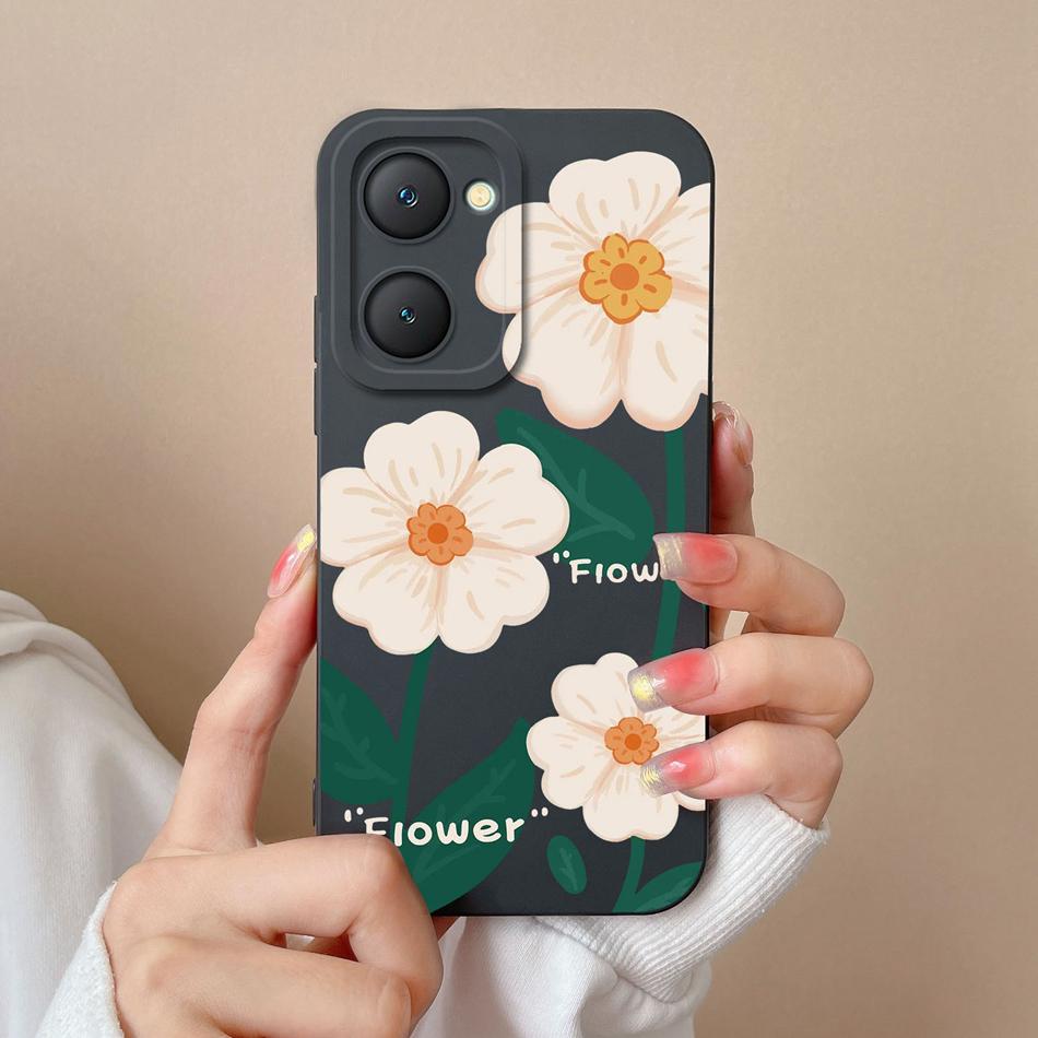Phone Cases For Vivo Y03 4G Flowers Soft Liquid Silicone Camera Lens Premium Protection Back Covers For Vivo Y 03 Funda Carcasa