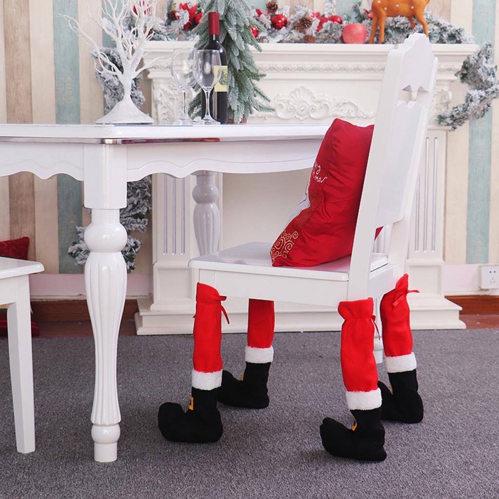 4 Pcs Xmas Chair Leg Cover Soft Flannelette Xmas Table Leg Cover Set for Home Hotel Shopping Mall