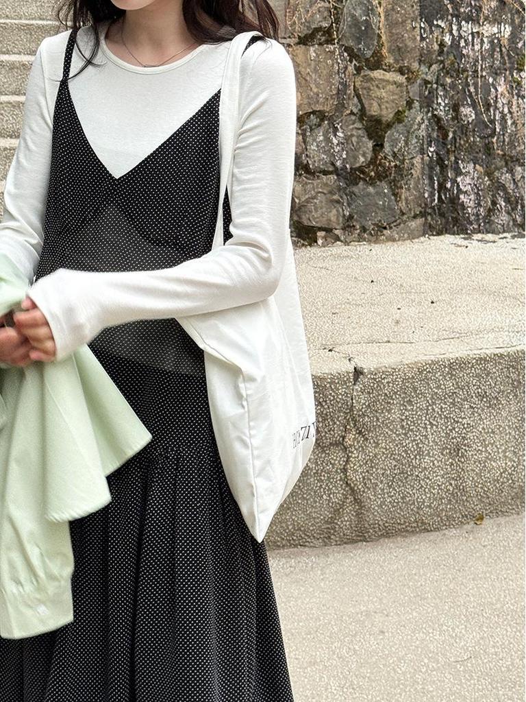 LUXI Women's Retro Polka Dot Layered Vest Dress, Early Spring New Arrival, Lazy Style Spaghetti Strap - 89019