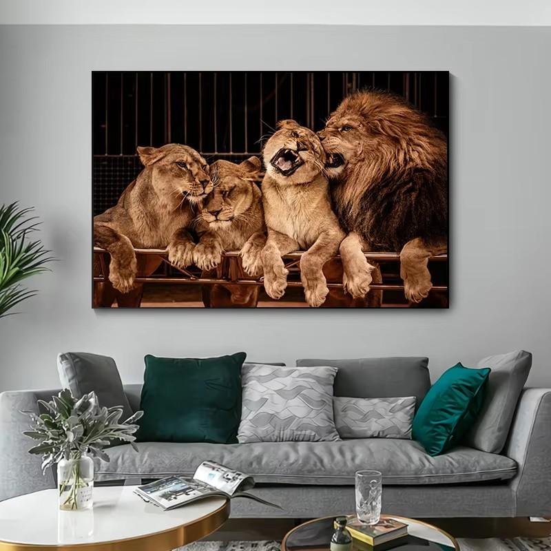 Modern Lion Family Wall Art Canvas Painting Print Posters Nature Animal Tiger Mural Pictures for Living Room Home Decoration