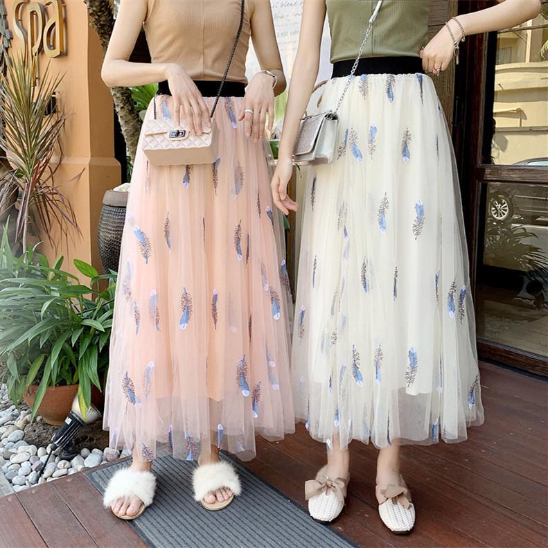 Women's High Waist Black Mesh A-line Midi Tulle Skirt