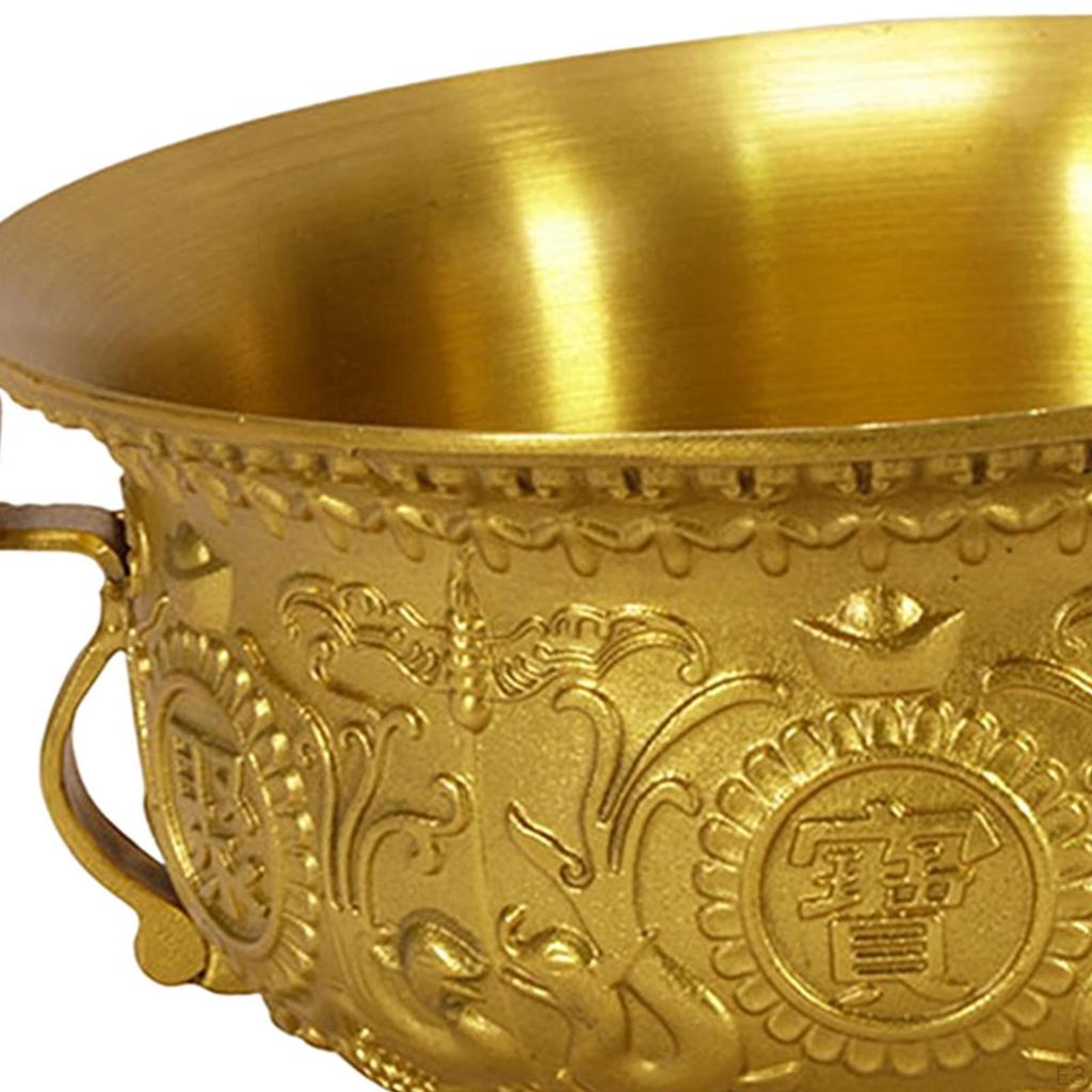 Brass Cylinder Bowl Statue Figurines Treasure Basin Sculpture Rice Vat for Cabinets Table