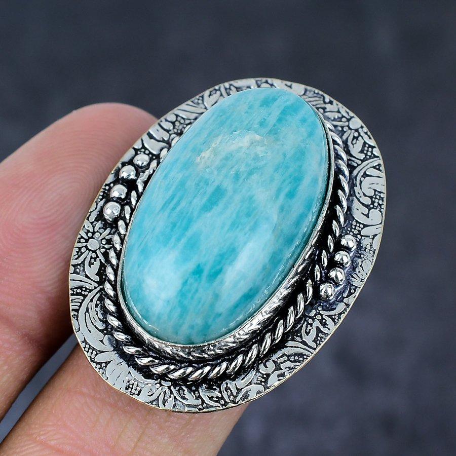 Amazonite Gemstone 925 Sterling Silver Jewelry Ring Size 9.5