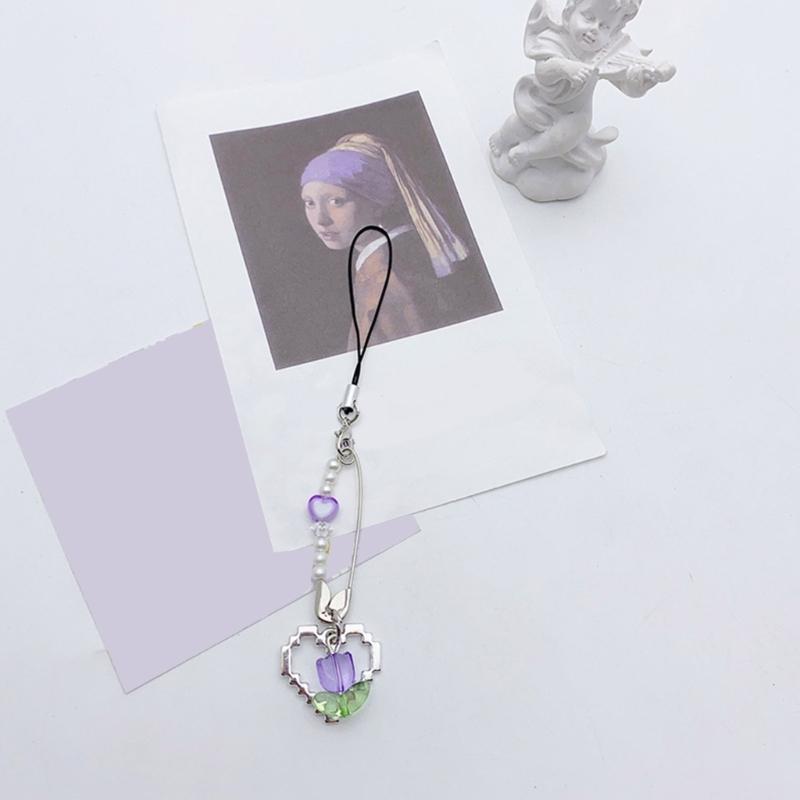 Pin Heart Flower Phone Charm Straps Key Hangings Pendants Bag Decoration