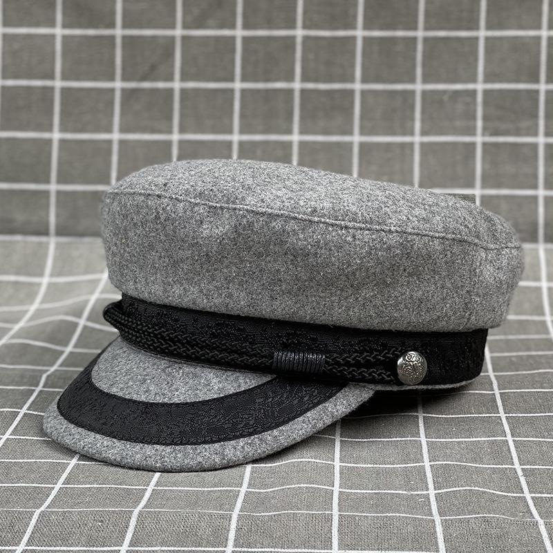 Hat Sky Versatile Cap Lace Octagonal Hat Woolen Beret Flat Top Hat Female Tide