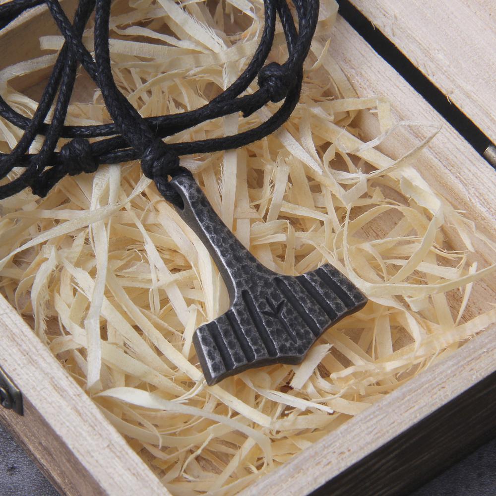 Never Fade Iron Gray Thor Hammer Mjolnir Necklace Viking Norse Stainless Steel Gift for Men with Box