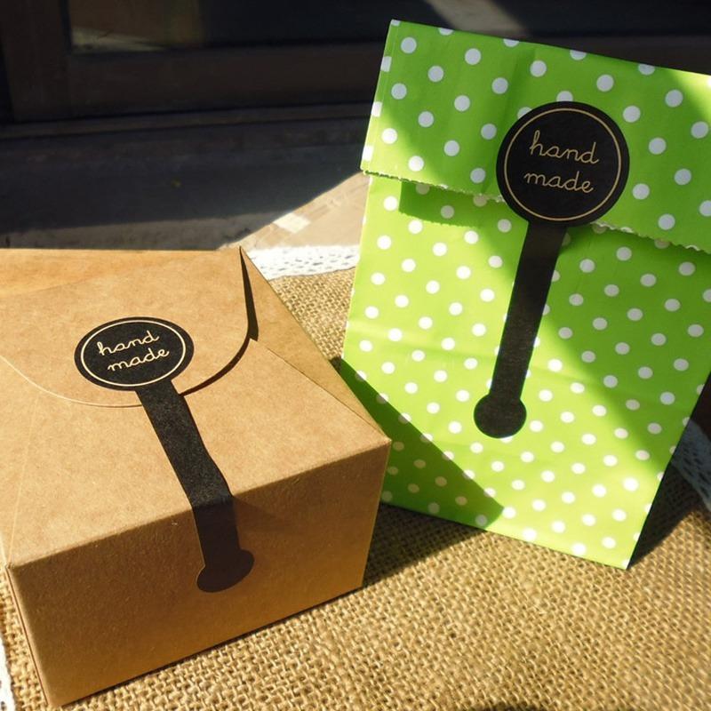 100Pcs Adhesive Long Style "HAND MADE" Black Handmade Cake Packaging Sealing Label Kraft Sticker Baking DIY Gift Stickers