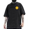 Men'S Oversized Smiling Face Print T-Shirt - Heavyweight Cotton Washed Vintage Streetwear Tee with Relaxed Fit, Drop Shoulder Design for Summer