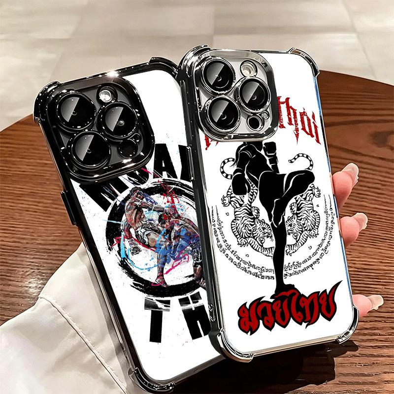 Muay Thai Fight Boxing Soft Phone Case For iPhone 15 16 17 Air 14 Pro Max 16E Plus 13 12 Mini Plating Anti-Fall Fundas
