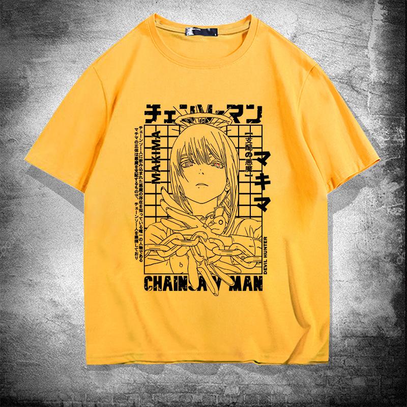 

Japanese anime chainsaw man Makima pure cotton short-sleeved men s T-shirt Summer trend brand loose off-the-shoulder half-sleeve 4XL