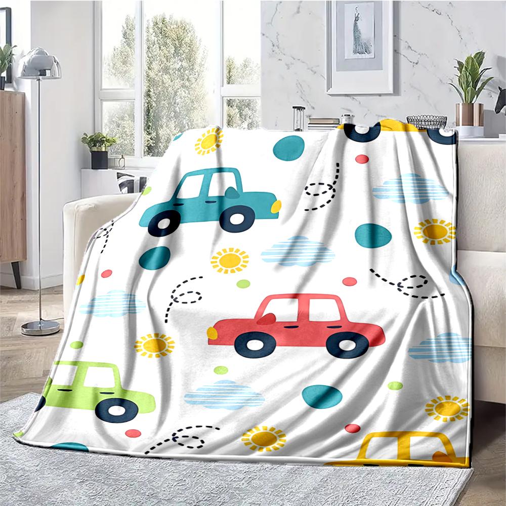 Cute Cars Theme Printed Blanket - Perfect for Couch, Bed, Travel & Outdoor Use | Machine Washable, Cozy & Durable.