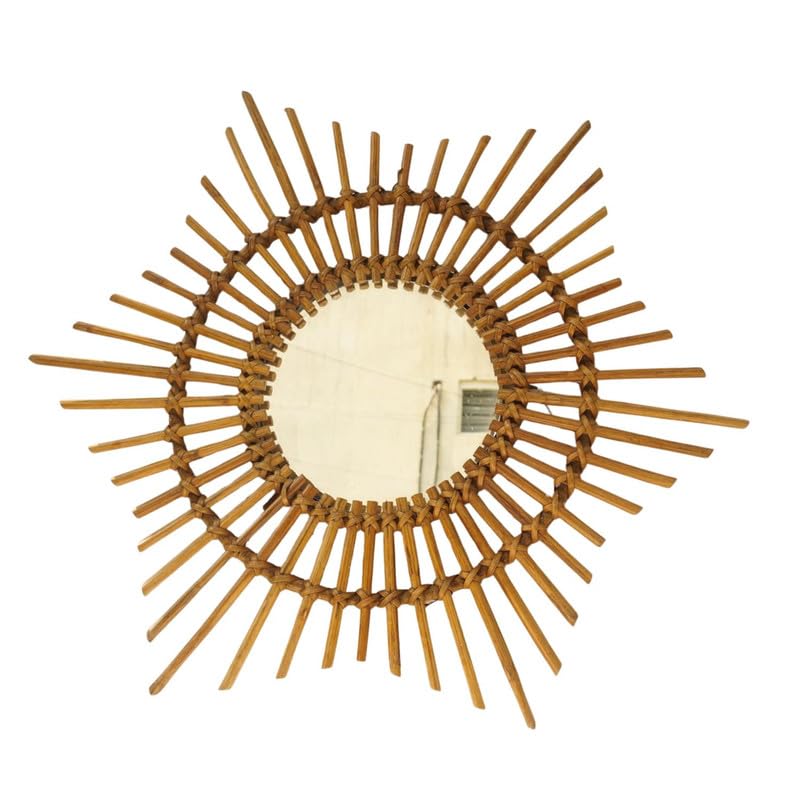 Eco Decx Handcrafted Rattan Sunburst Wall Mirror, Boho Round Cane Hanging Mirror for Bedroom, Bathroom & Living Room Decor, 65  x  2  x  65 cm