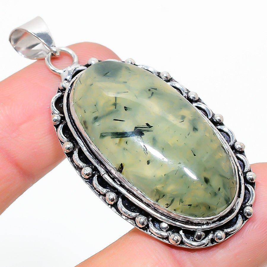 

Natural Moss Prehnite Gemstone 925 Sterling Silver Gift Pendant 2.17 O6O52