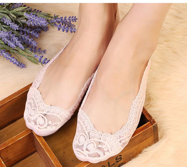 Korean Style Women's Low-Cut Silicone Non-Slip Lace Boat Socks - Breathable Mesh, Invisible Summer Design