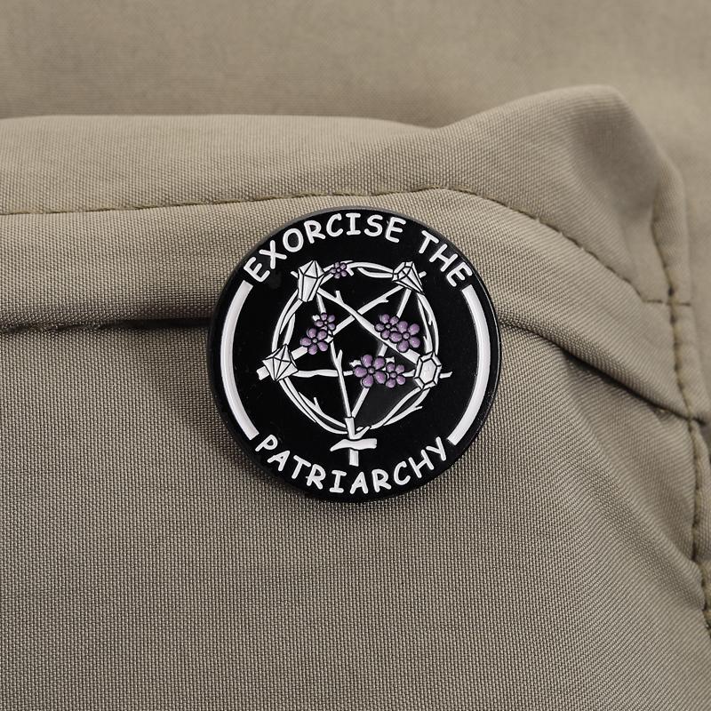 Witchy Feminist Enamel Pins Exorcise The Patriarchy Brooches Lapel Badges Punk Gothic Jewelry Gift for Friends
