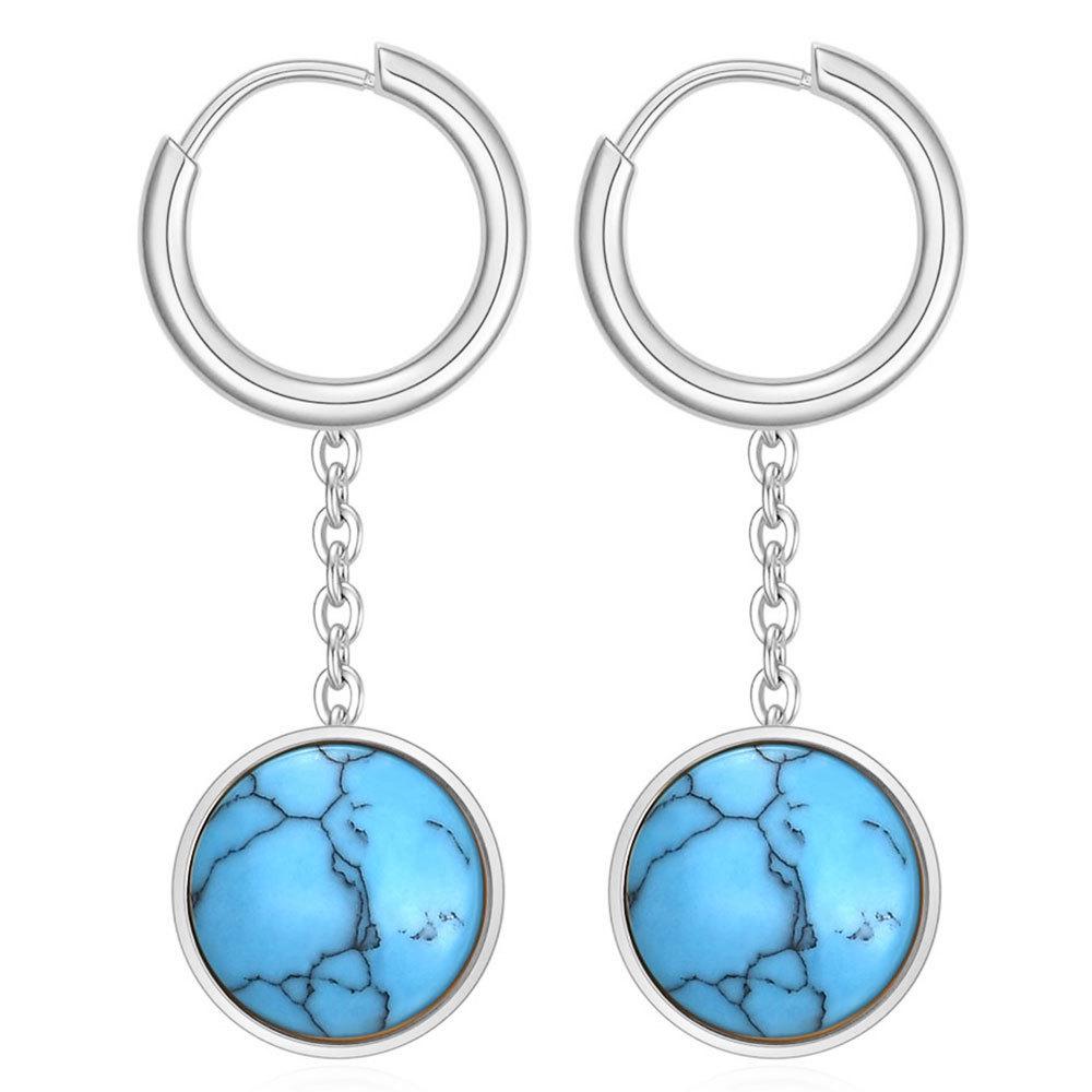 Elegant 3D Turquoise 12MM Pendant Earrings with Stainless Steel Clasps for Women