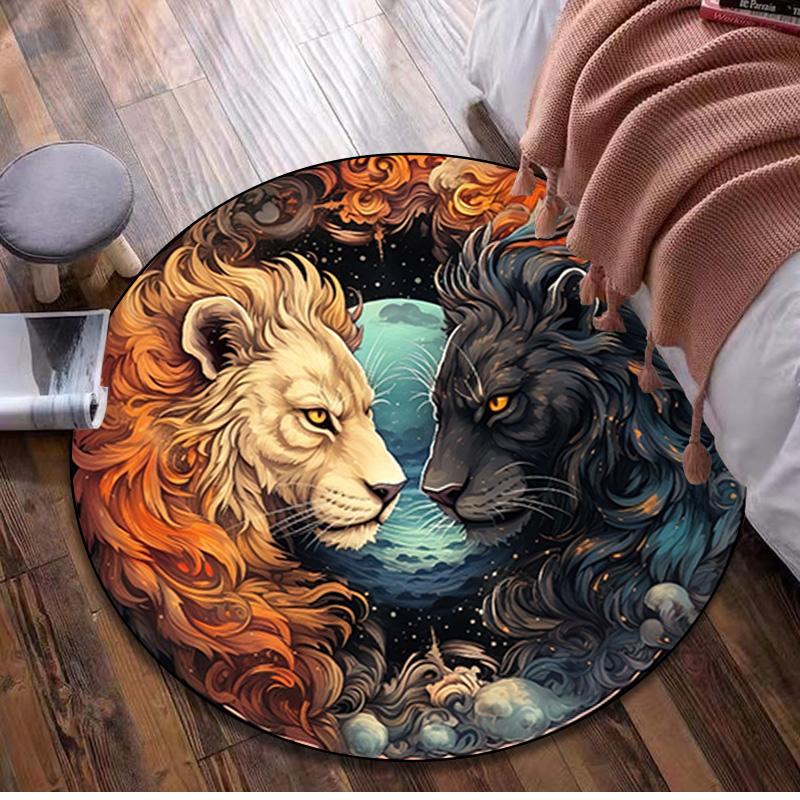 Animal Tiger Circular Rug - Office Decorative Carpet For Living Room Bedroom Door Mat Floor Rug Computer Chair Area Rug