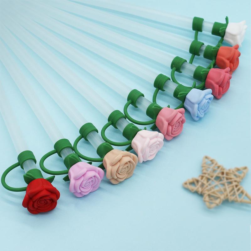 10mm Rose Flower Straw Cover for Stanley,Large Silicone Diameter Dust Proof Straw Plug Cap,Cup Accessorie,Valentine's Day Gift