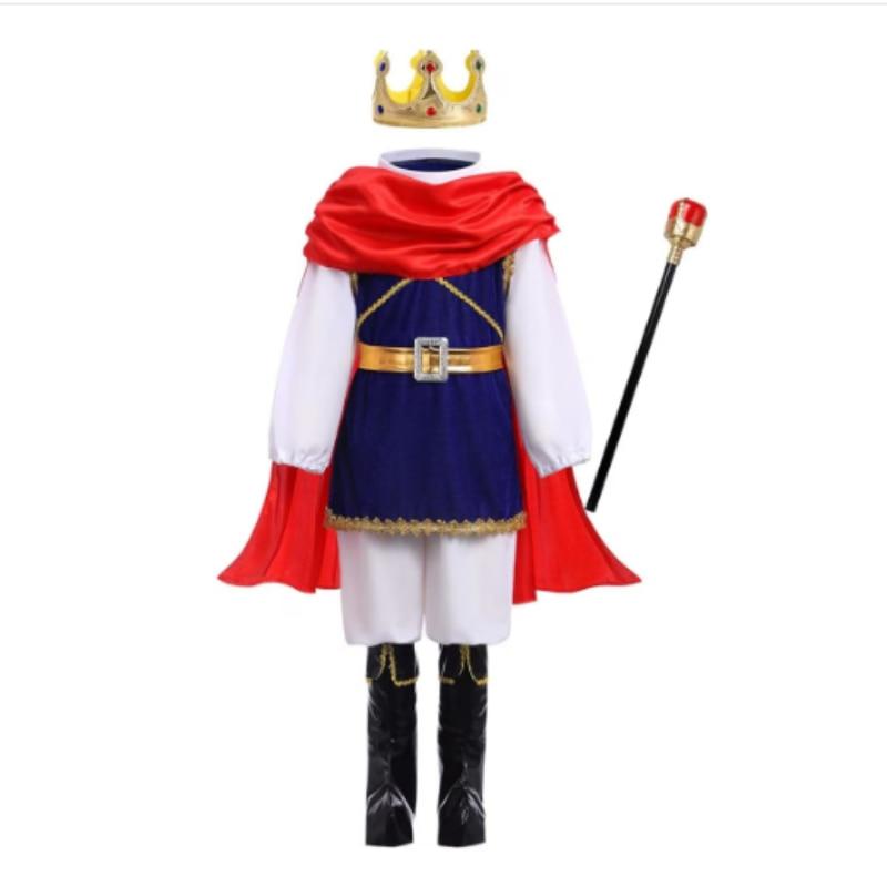 Kids Jester Costume with Red Cape and Scepter, 7-8 Years, Multicolor, Halloween Party Outfit