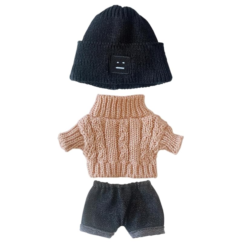 

niannyyhouse 20cm Doll Clothes Set (Hat, Sweater, and Shorts) - 3-Piece Set, Twisted Sweater, for Plush Toys, Cotton Doll Clothes, Baby Doll Clothes