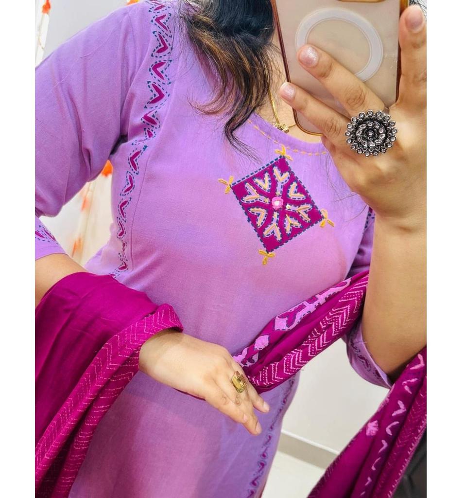 Women Designer Cotton Kurta Pant Dupatta Set Indian Bollywood Top Tunic Kurti Salwar Suit