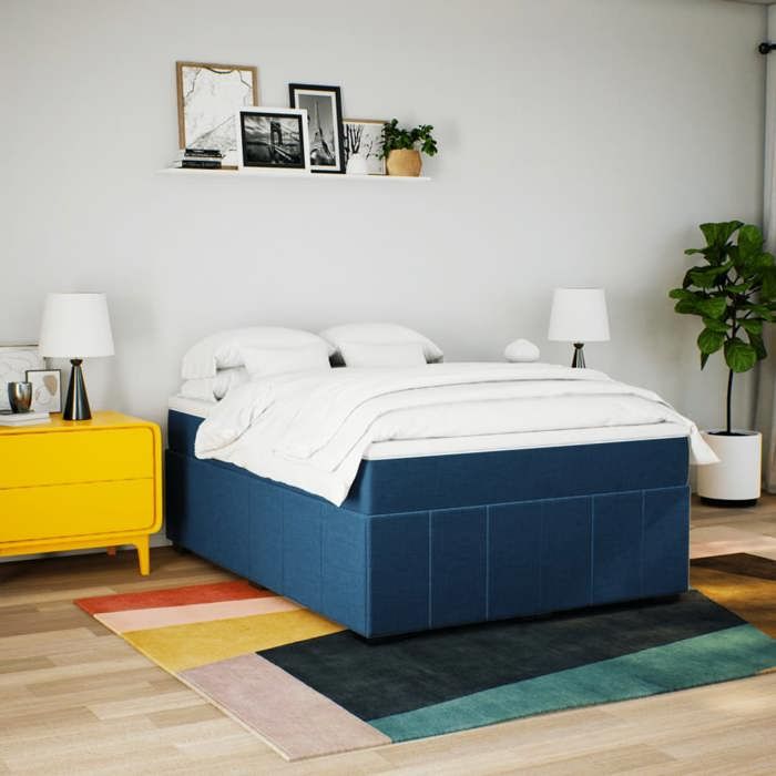 Maison Exclusive - Sommier à lattes de lit avec matelas Bleu 140x200 cm Tissu