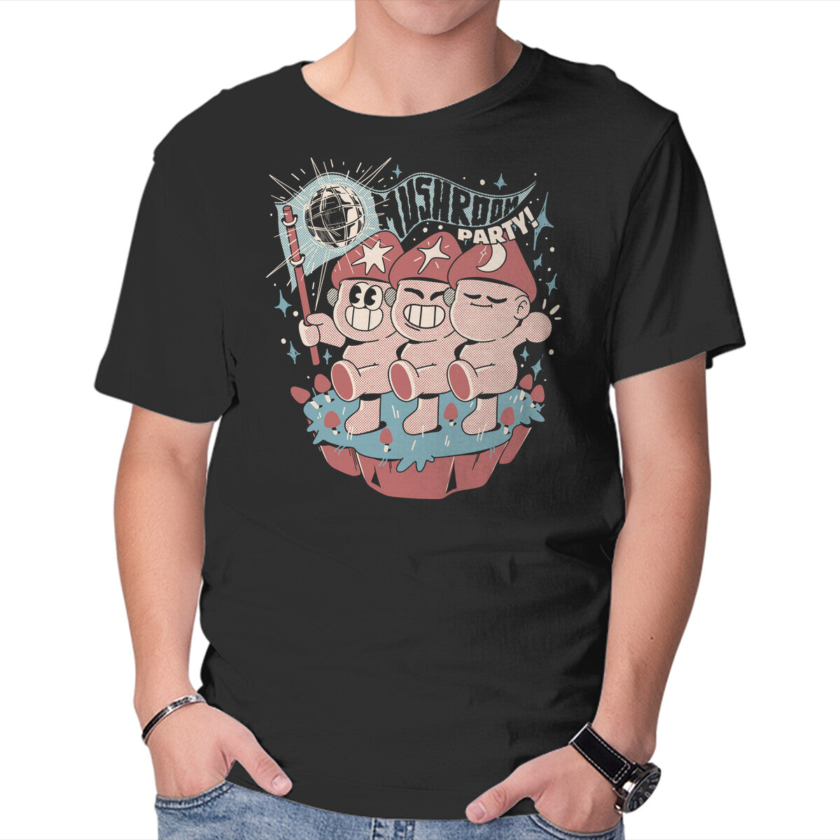 Unisex Crew Neck T-Shirt Mushroom Party Graphic Short Sleeve Casual Tee XL